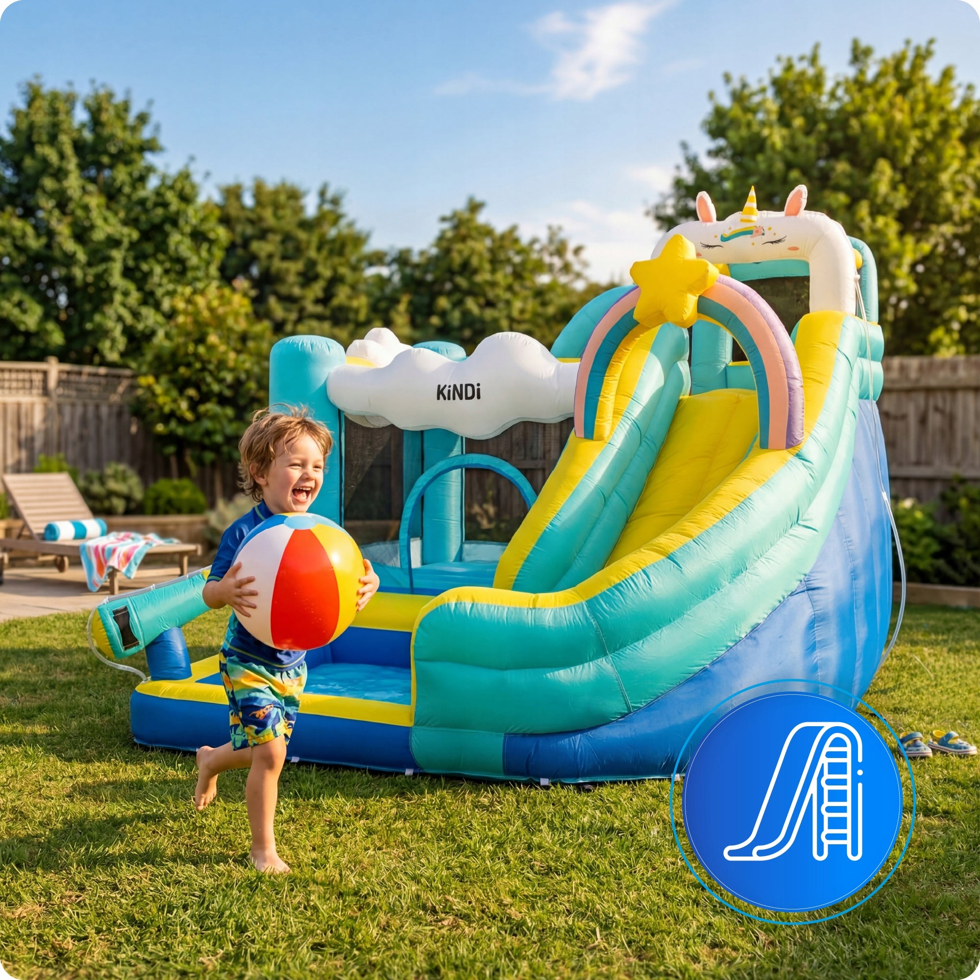 Inflatable water slide for children square toys blower cannon basket Product width 280 cm