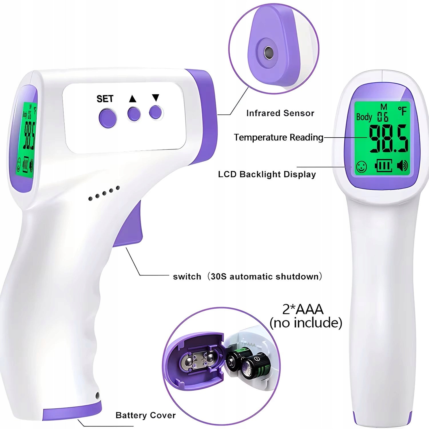 Infrared Non-Contact Thermometer Digital Display in Three Colors