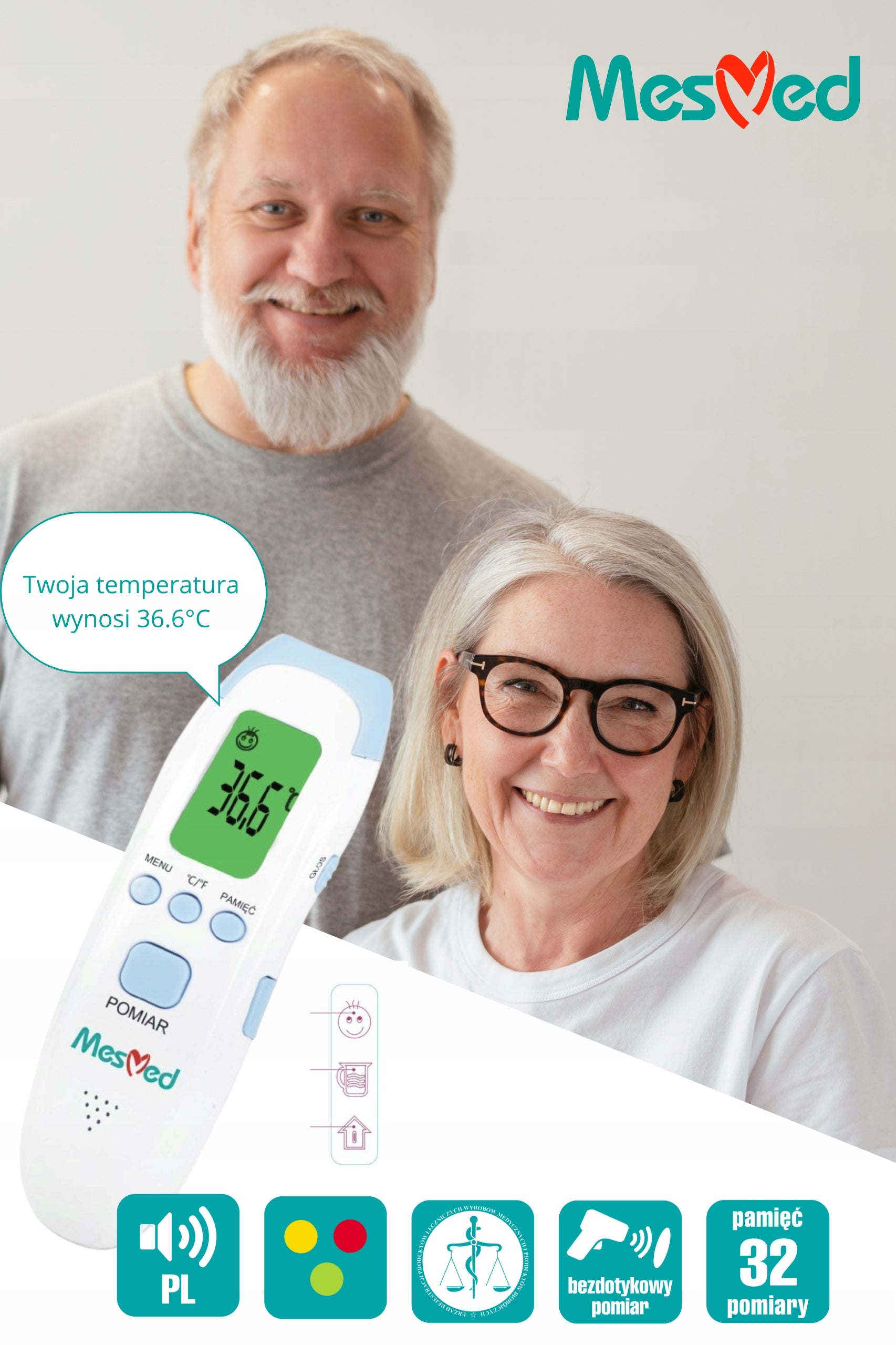Infrared non-contact thermometer VOICE FUNCTION 3 in 1 MesMed MM-380 Ewwel Medical device yes
