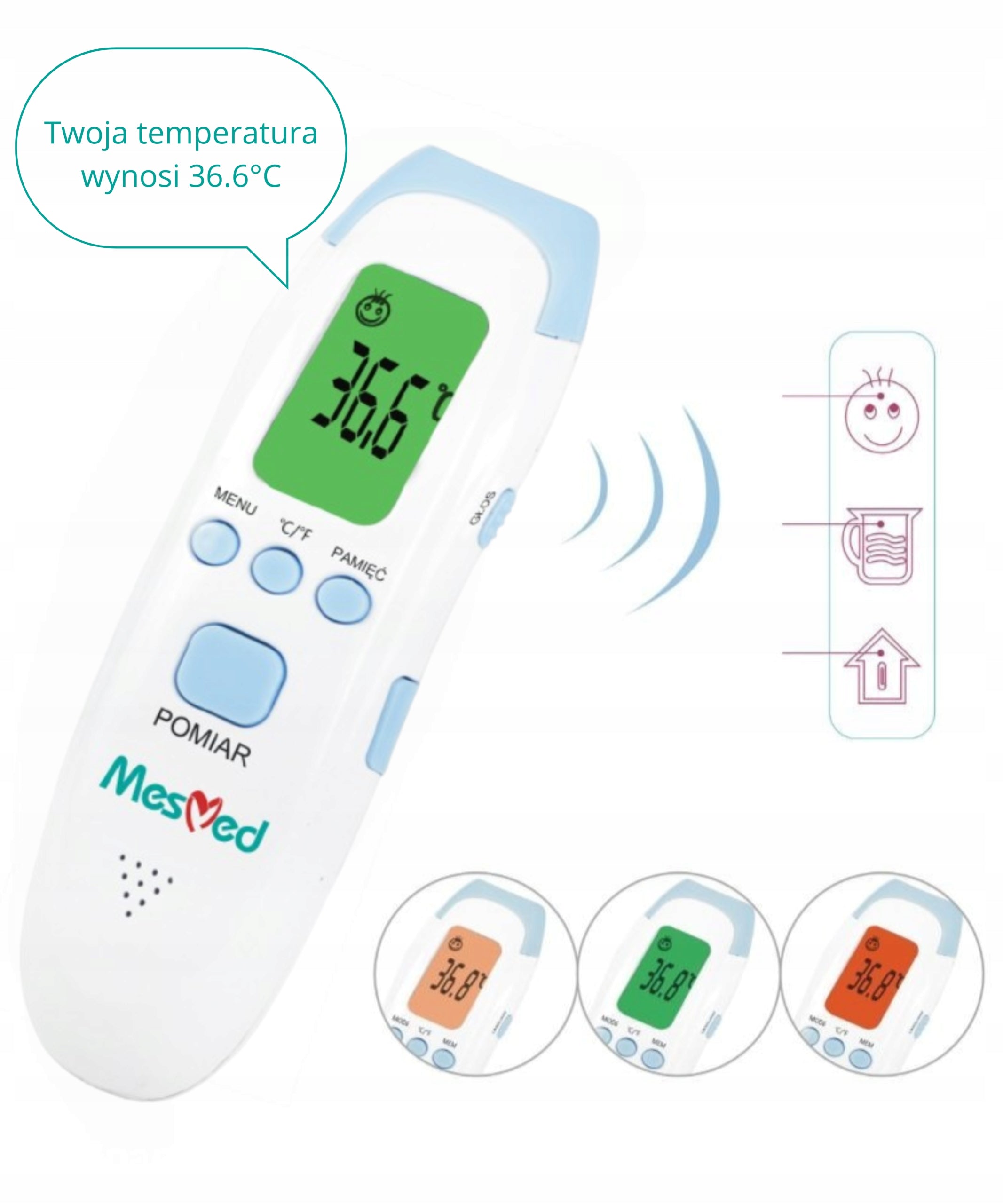 Infrared non-contact thermometer VOICE FUNCTION 3 in 1 MesMed MM-380 Ewwel