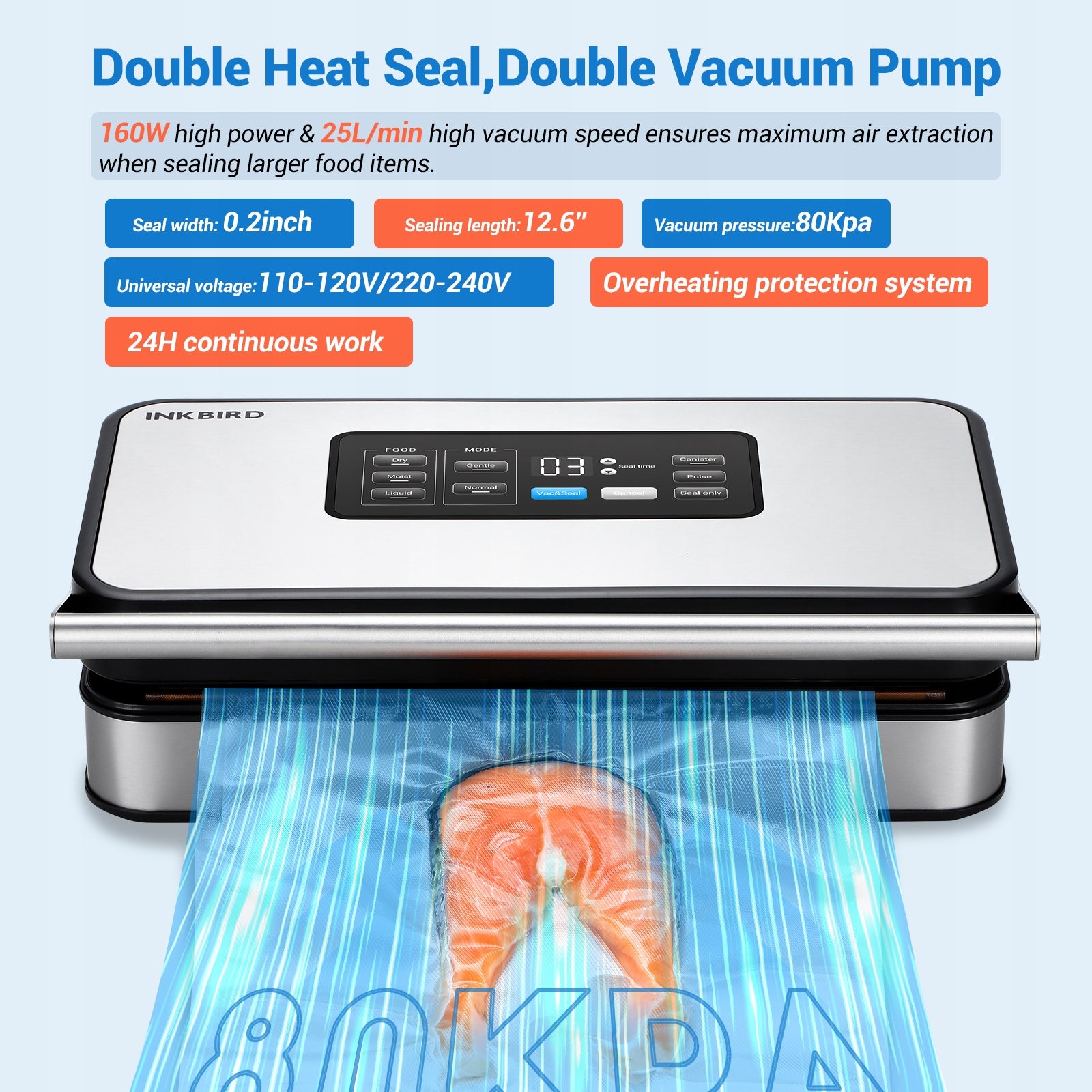 Inkbird INK-VS04 Food Vacuum Seal Machine Dual Motor Dry Moist Liquid Mode Packaging status original