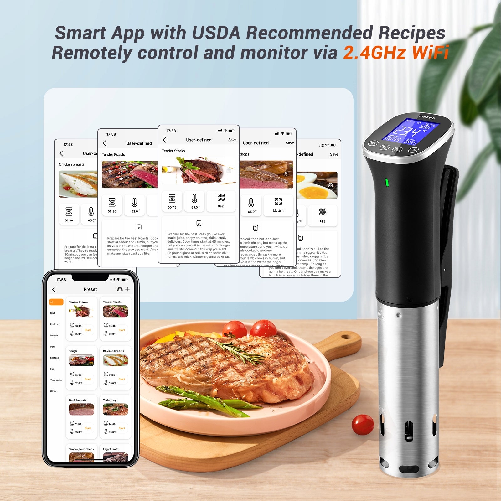 Inkbird ISV-300W WiFi Sous Vide Machine IPX7 Waterproof Booking Function Dominant color black