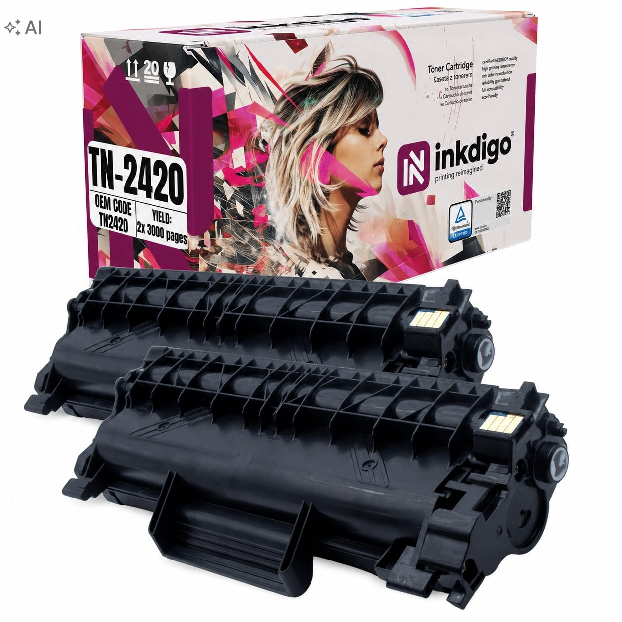 Inkdigo toner cartridge TN2420 for Brother DCP-L2510D TÜV certified