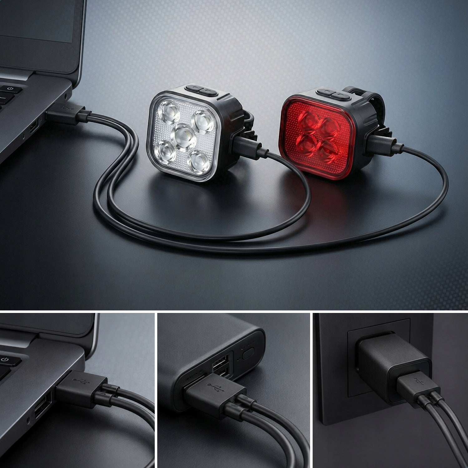 Inlustro LED bicycle lights 4 pcs front rear USB-C 500 lm Model LED 4szt