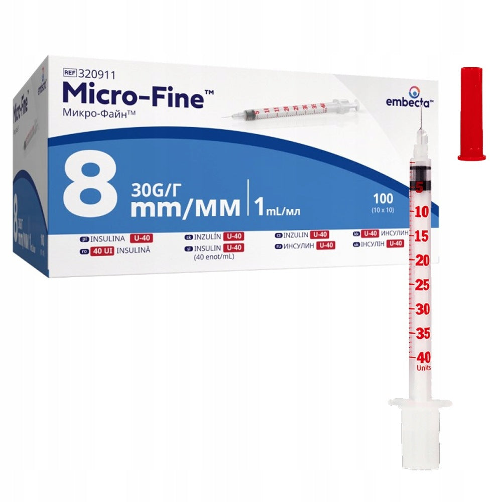 Insulin syringe with needle 1ml U-40 G30 0,30 x 8mm 100 pcs.