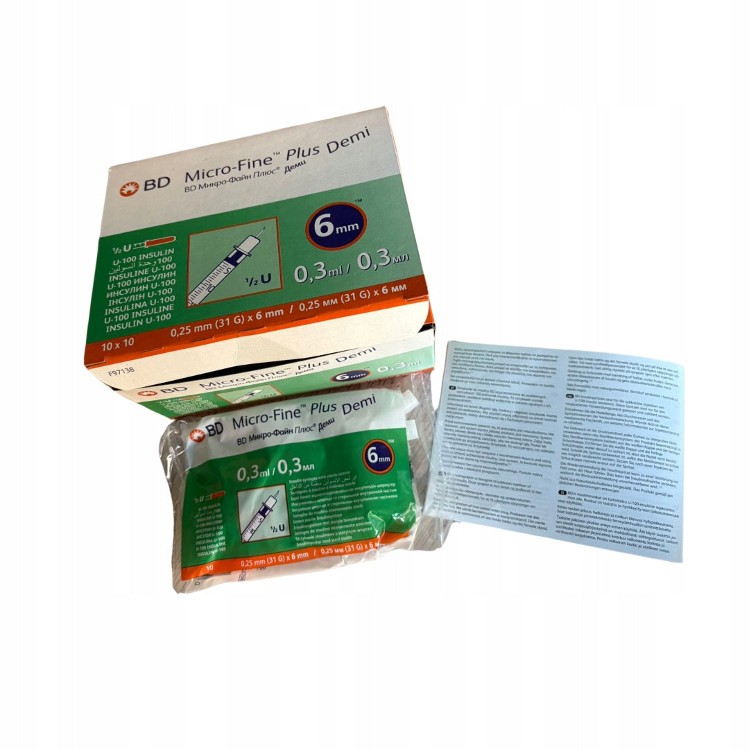 Insulin syringes 0,3 ml with needle 6 mm BD Micro-Fine Plus Demi 100 pcs. Medical device yes