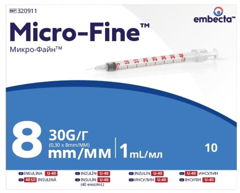 Insulin syringes Micro-Fine U-40 30G 0,3 x 8mm 1ml 10 pieces