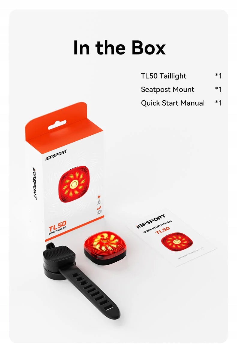 Intelligent ultra-light rear bicycle light iGPSport TL50, BLE, Di2 Manufacturer code 6970817352880
