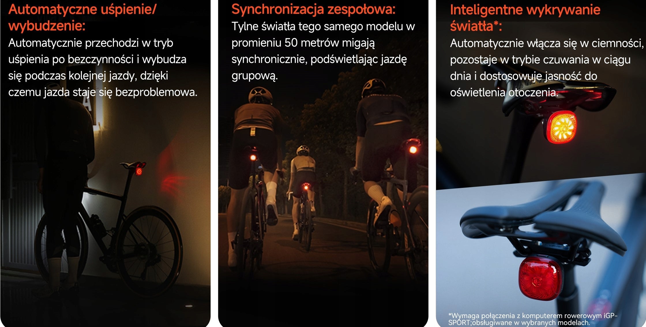 Intelligent ultra-light rear bicycle light iGPSport TL50, BLE, Di2 Model TL50