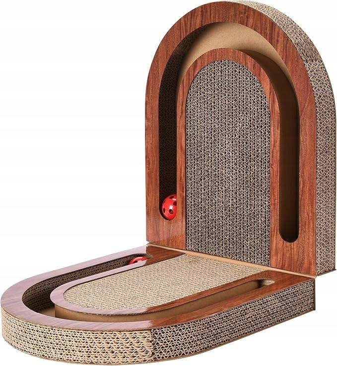 Interactive cat toy made of corrugated cardboard integrated ball