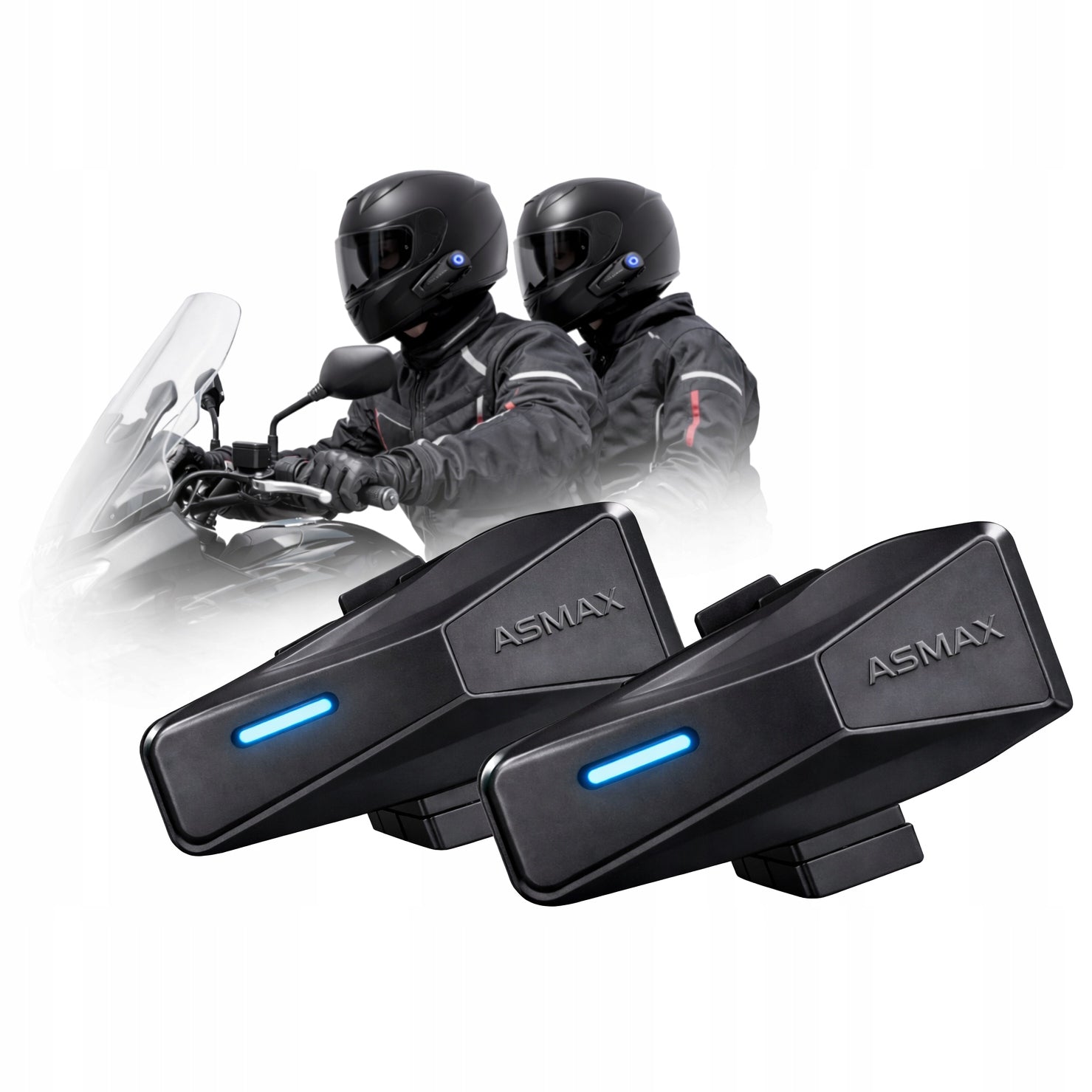 Intercom MESH 8km Set of 2pcs Bluetooth 5.4 ANC IPX7 FM 8 Person Helmet