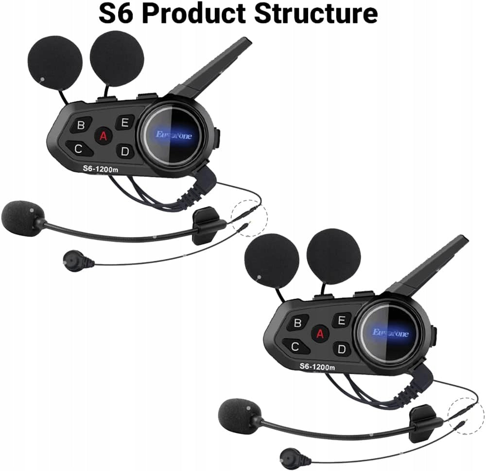Intercom Motorcycle Bluetooth 5.1 S6 1200m Helmet Kit FM Radio IP65 Packaging status original