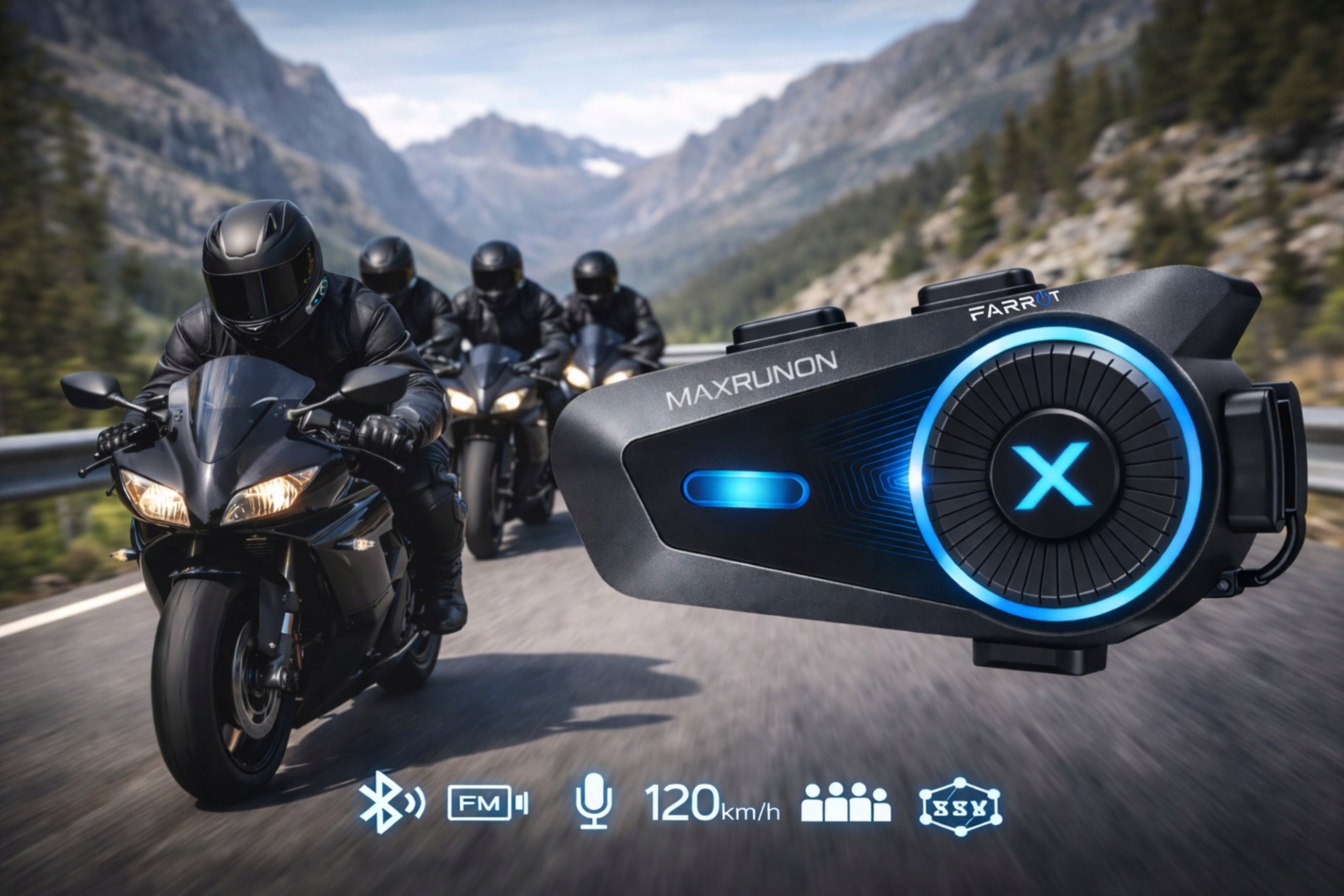 Intercom Motorcycle Mesh 1.6km Bluetooth 5.4 IPX7 ANC 120km/h up to 4 helmets Packaging status original