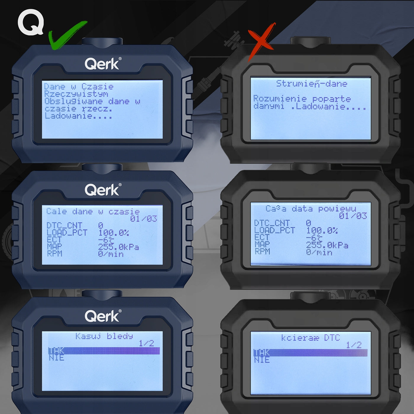 Interface OBD2 diagnostic tester QERK T31 Error erasure Polish Menu Product weight with unit packaging 0.17 kg