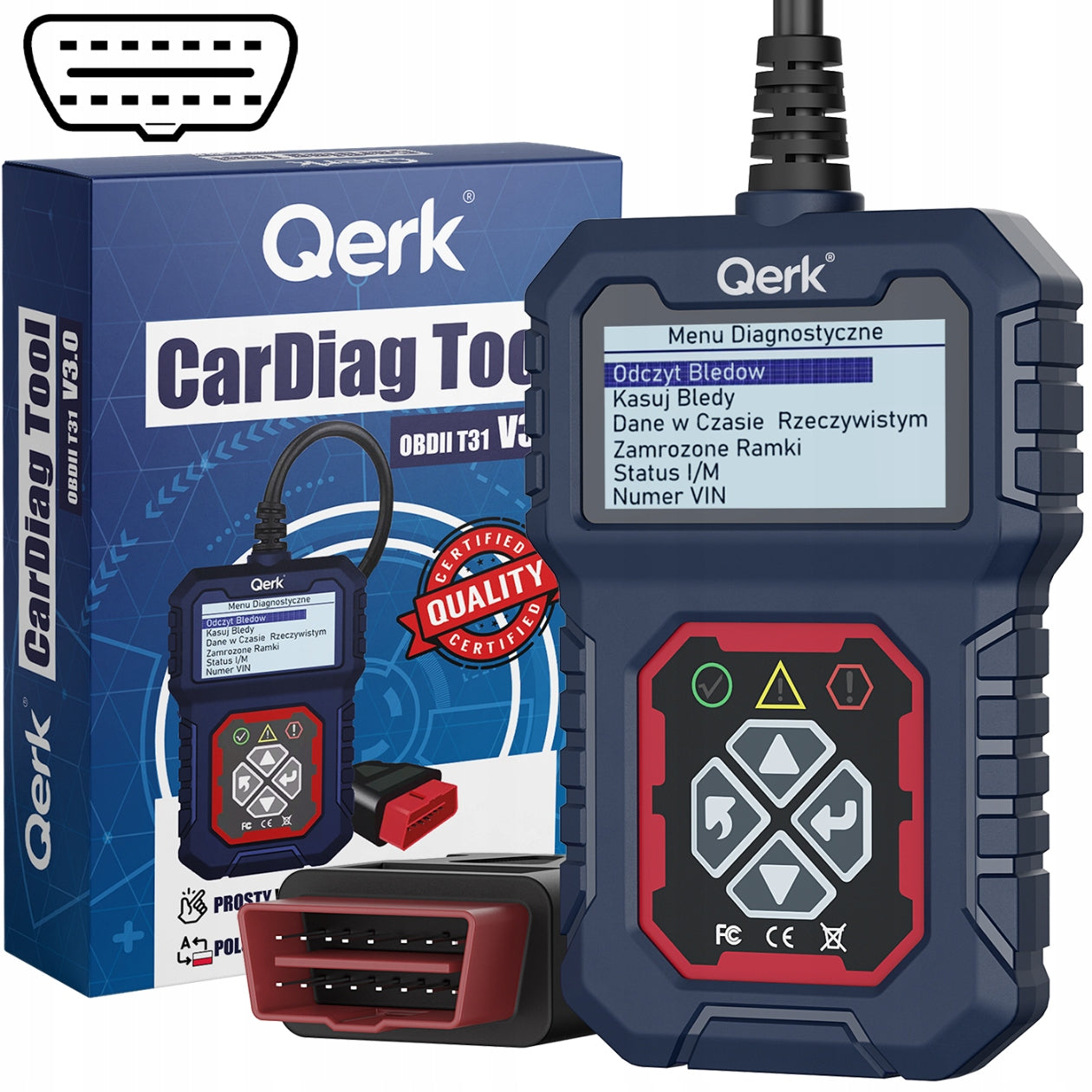 Interface OBD2 diagnostic tester QERK T31 Error erasure Polish Menu