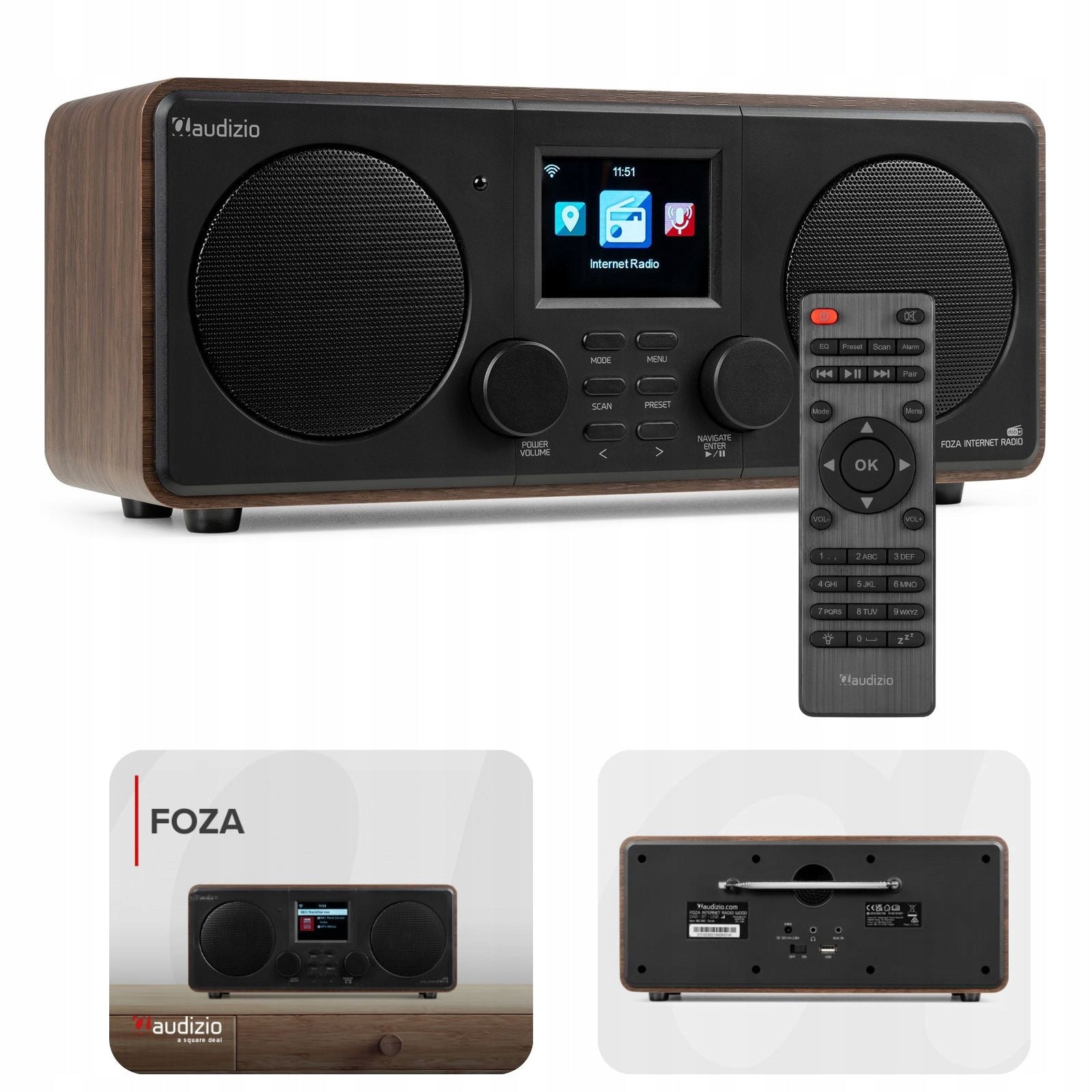 Internet Radio Audizio brown DAB+ FM USB Bluetooth Speakers WiF