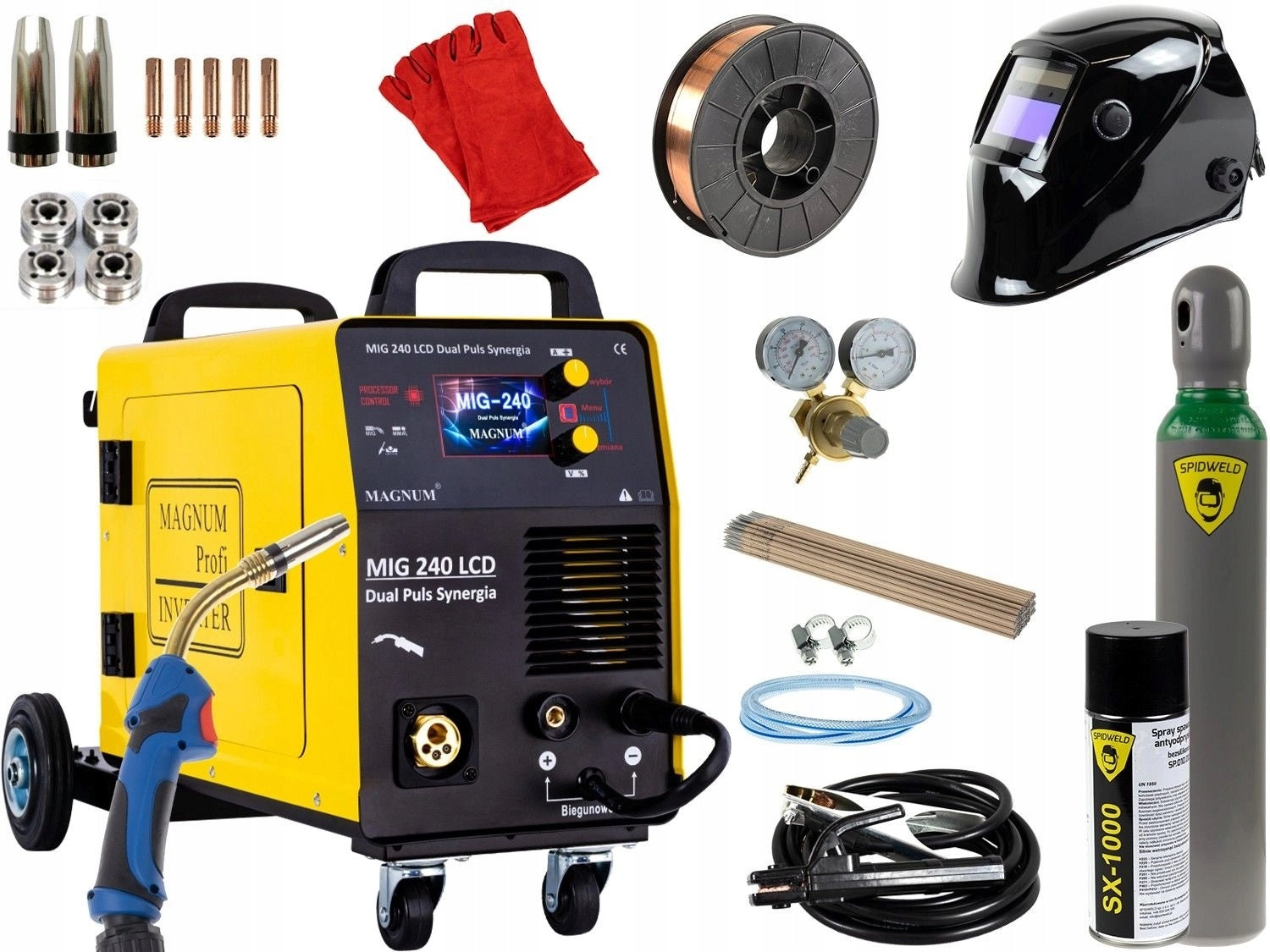 Inverter welder MAGNUM MIG MAG MMA TIG 200A lcd SYNERGY PULS Set