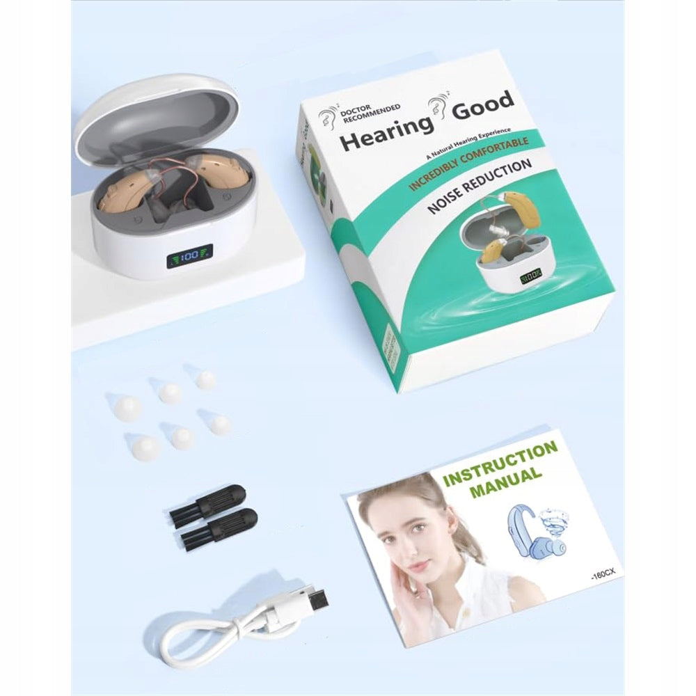 Invisible Noise Cancelling Hearing Aids, Portable Charging Case Packaging status original