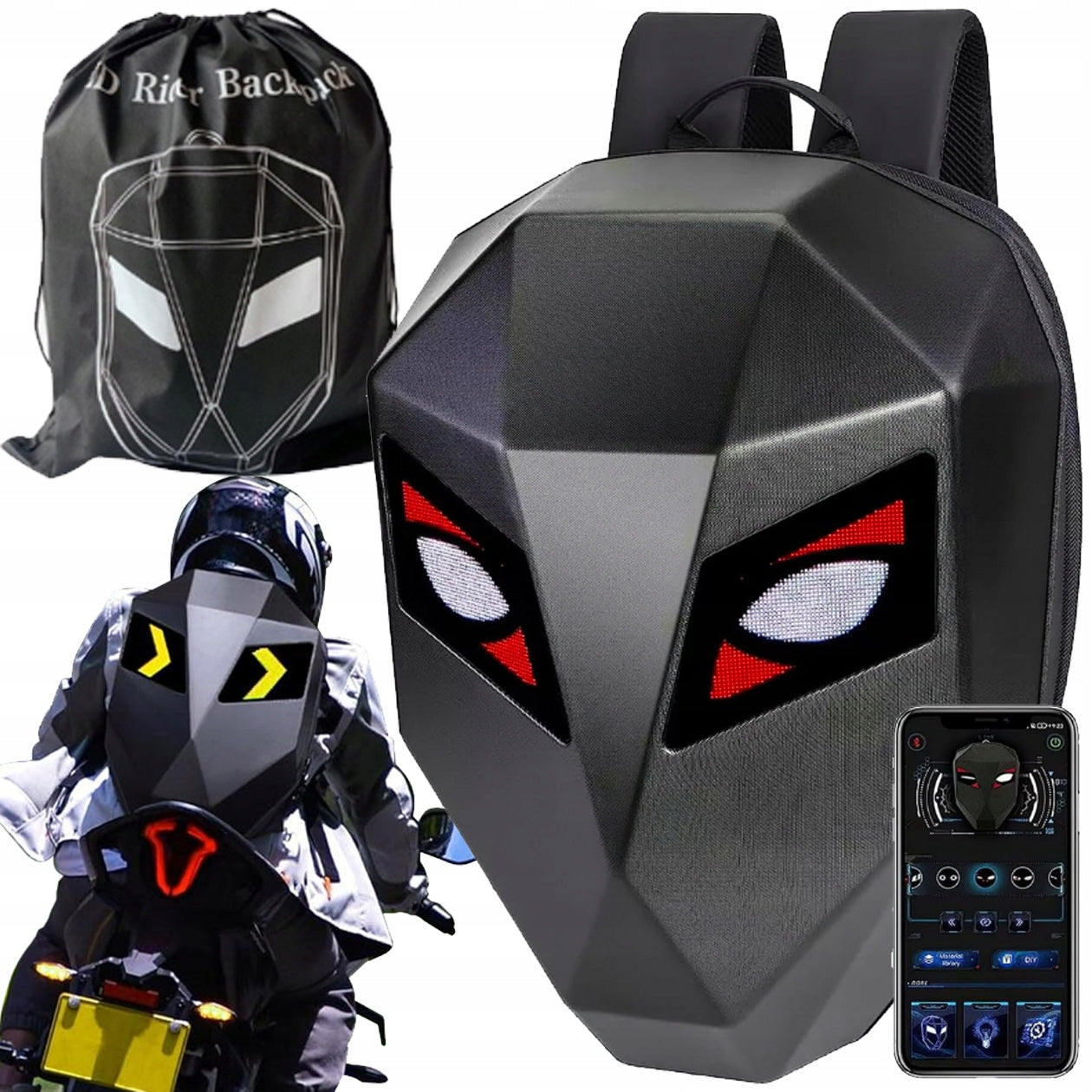 Iron Man Motorcycle Backpack "EYES LED" On Powerbank USB Bluetooth App