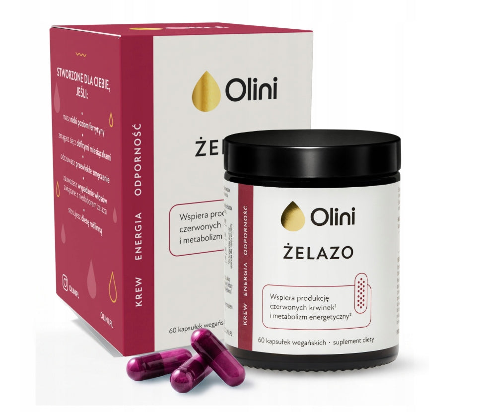 Iron OLINI 60 kaps. folic acid supplement Vitamin C Energy Ferritin Manufacturer code Żelazo Olini 60kaps