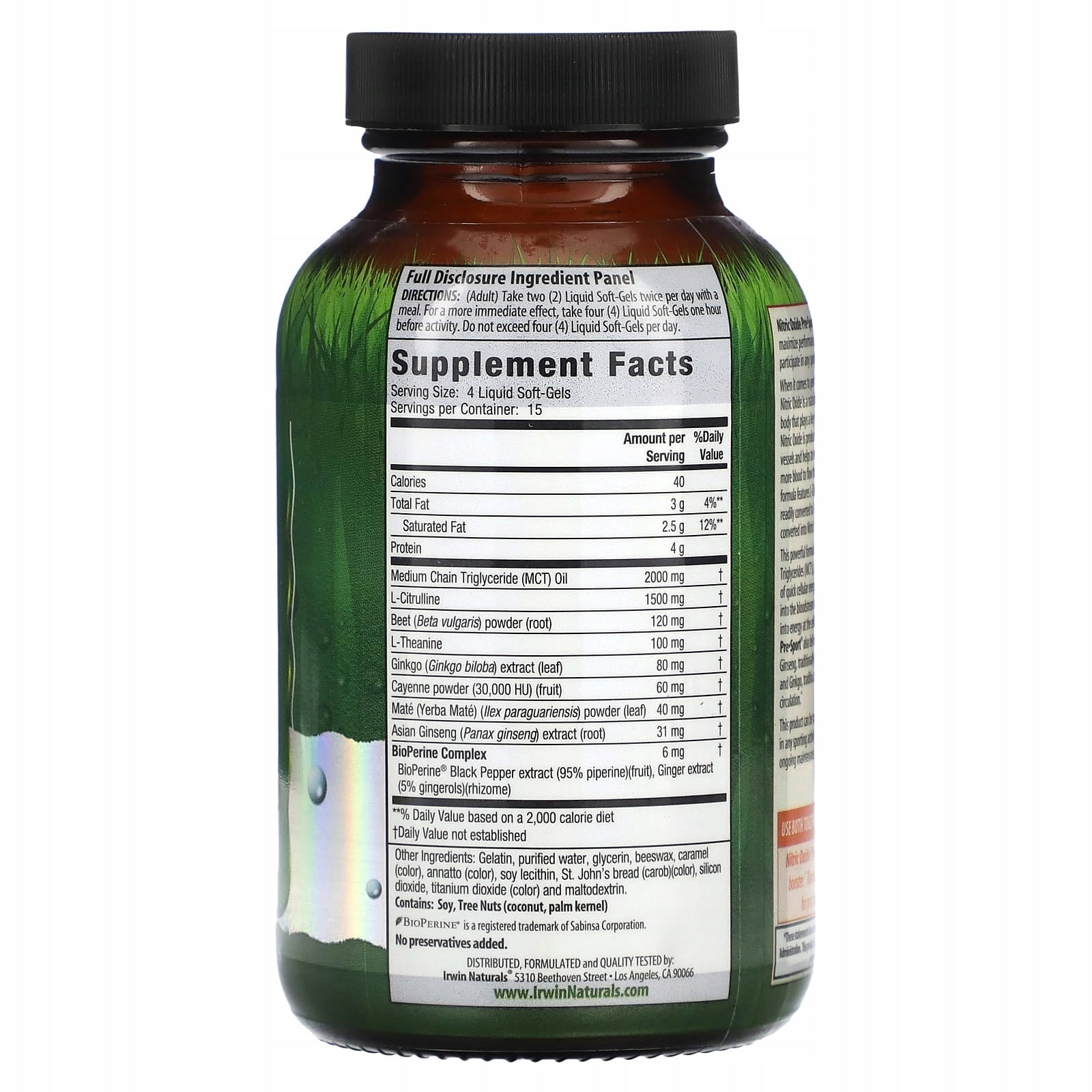 Irwin Naturals, Pre-Sport nitrogen oxide with L-citrulline, 60 soft capsules Expiration date at least 3 months from the date of purchase