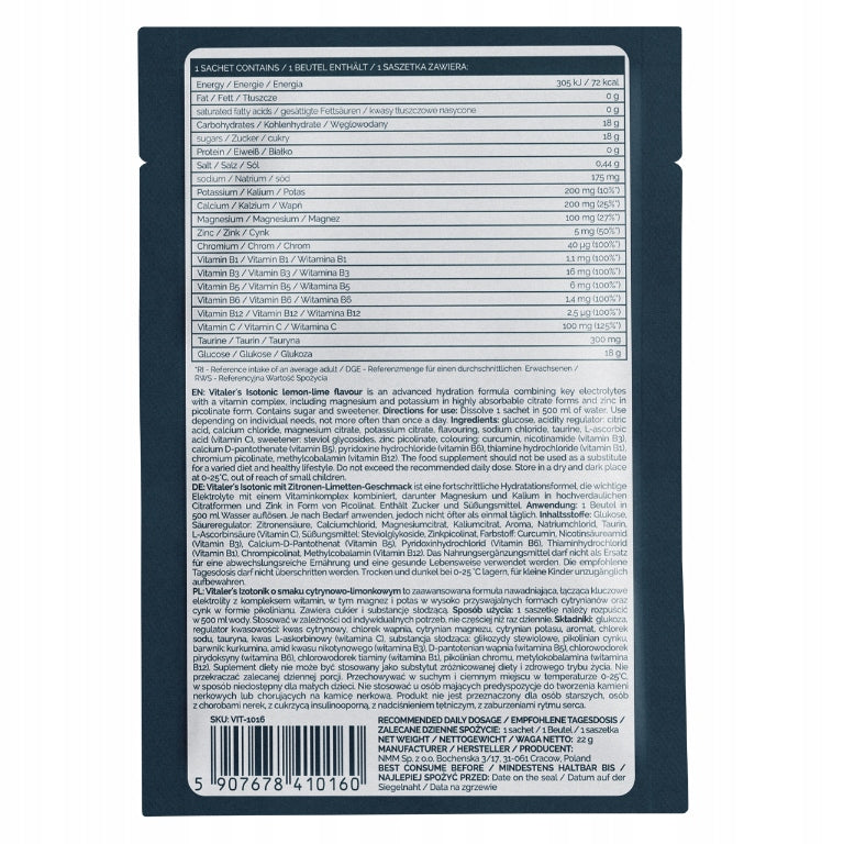Isotonic Drink Powder Electrolytes Carbohydrates Energy 22 g Expiration date at least 1 year from the date of purchase