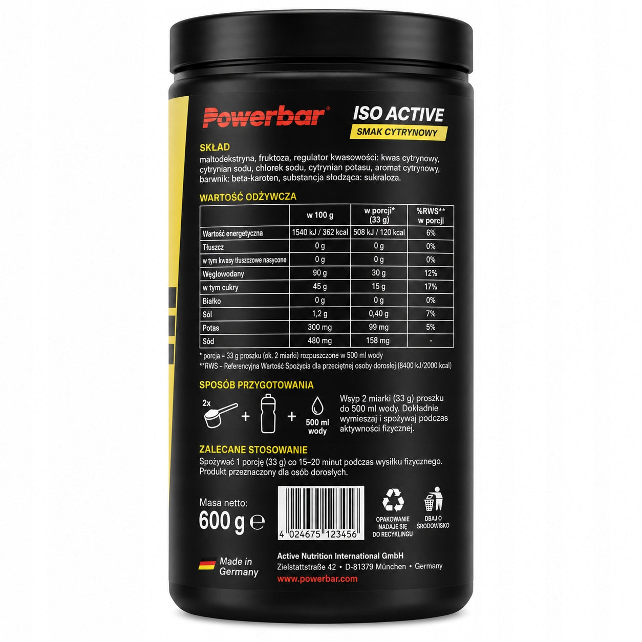 Isotonic PowerBar Lemon 600 g isotonic drink electrolytes hydration Packaging status original