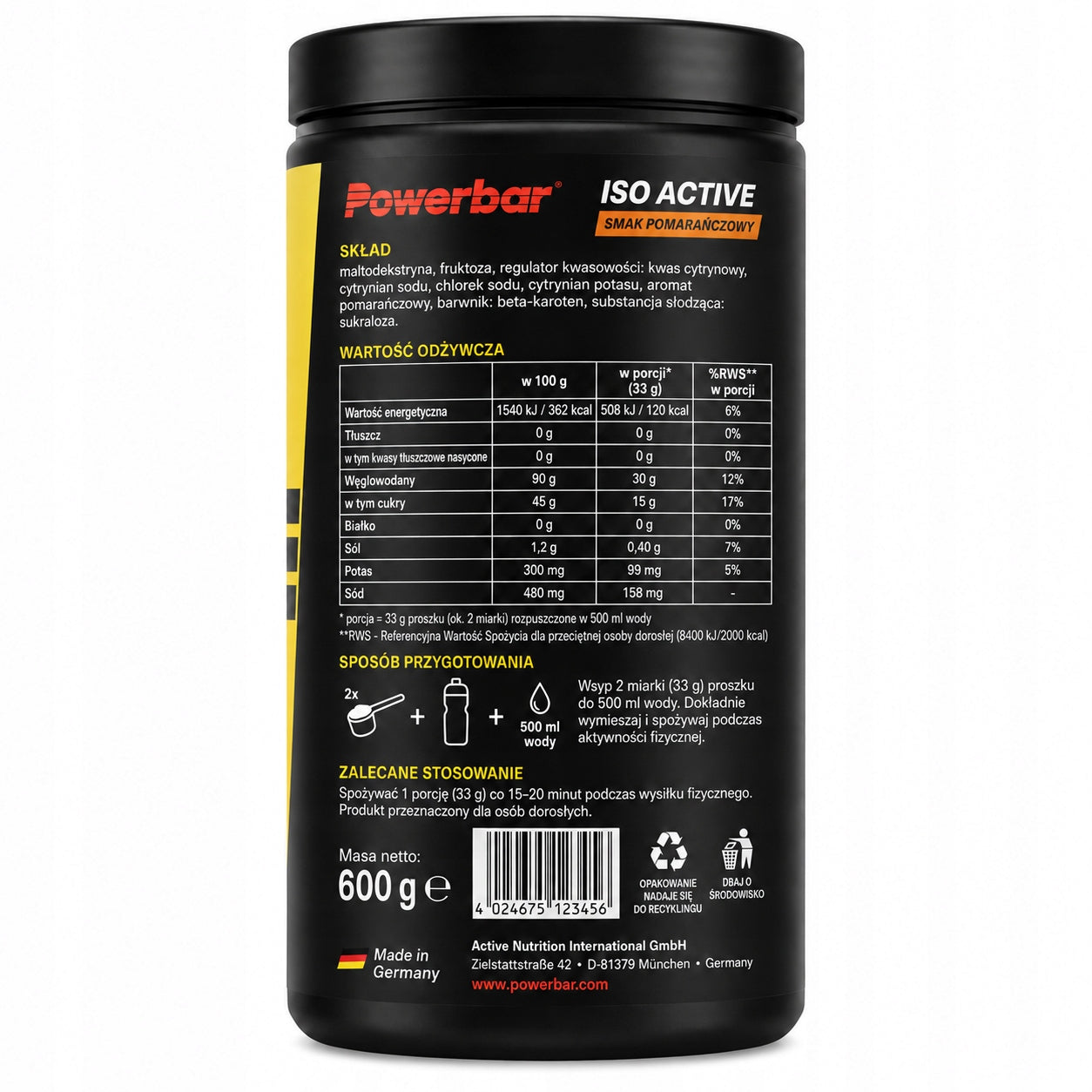 Isotonic PowerBar Orange 600 g isotonic drink electrolytes for training Packaging status original