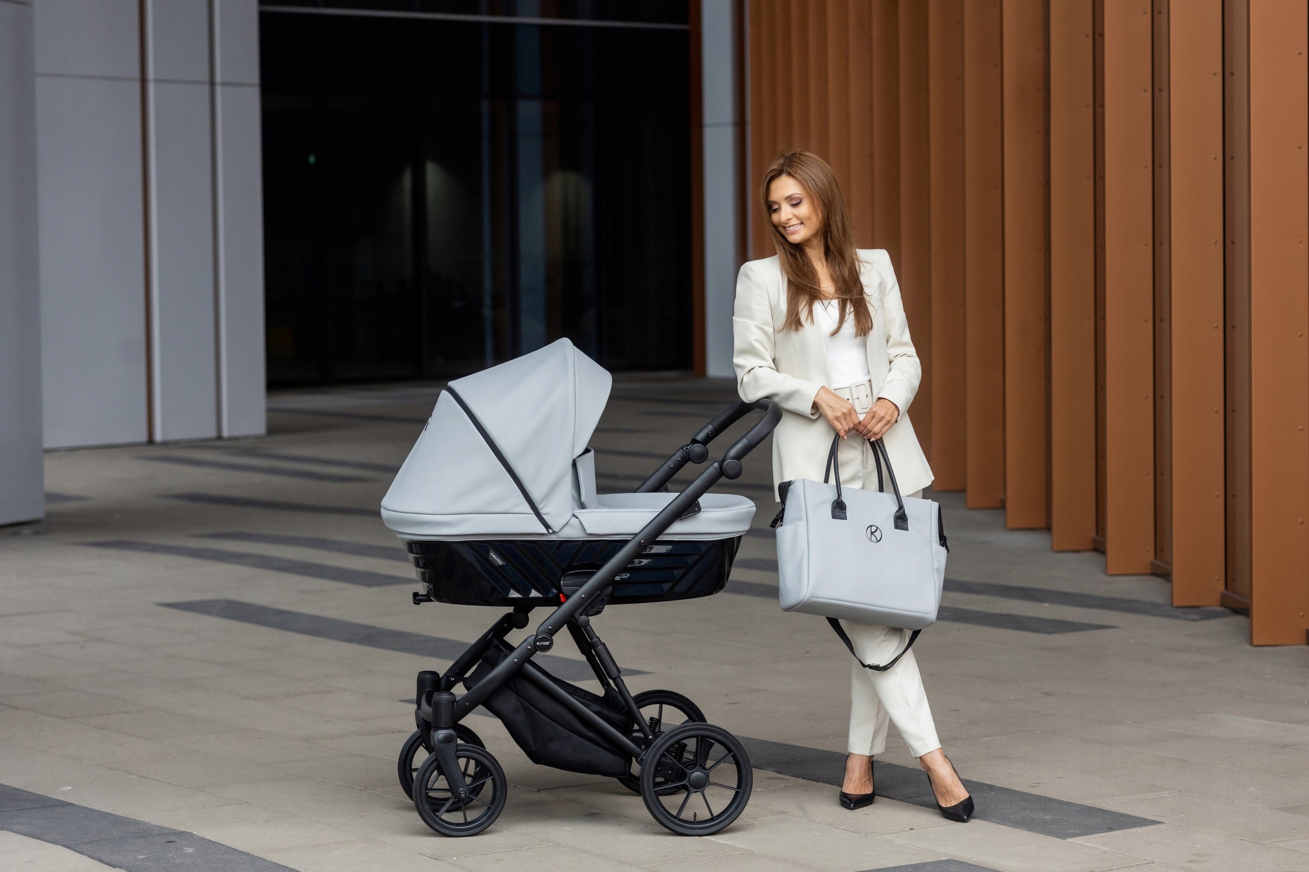 Ivento 3in1 Grey Eco-leather Metallic Premium Gold Baby Stroller Kunert Brand Kunert