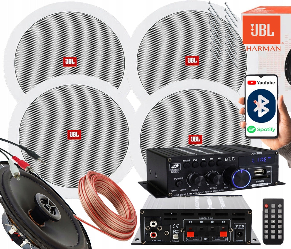JBL 4 CEILING SPEAKERS AMPLIFIER BT AUX FOR LIVING ROOM BAR SHOP HALL