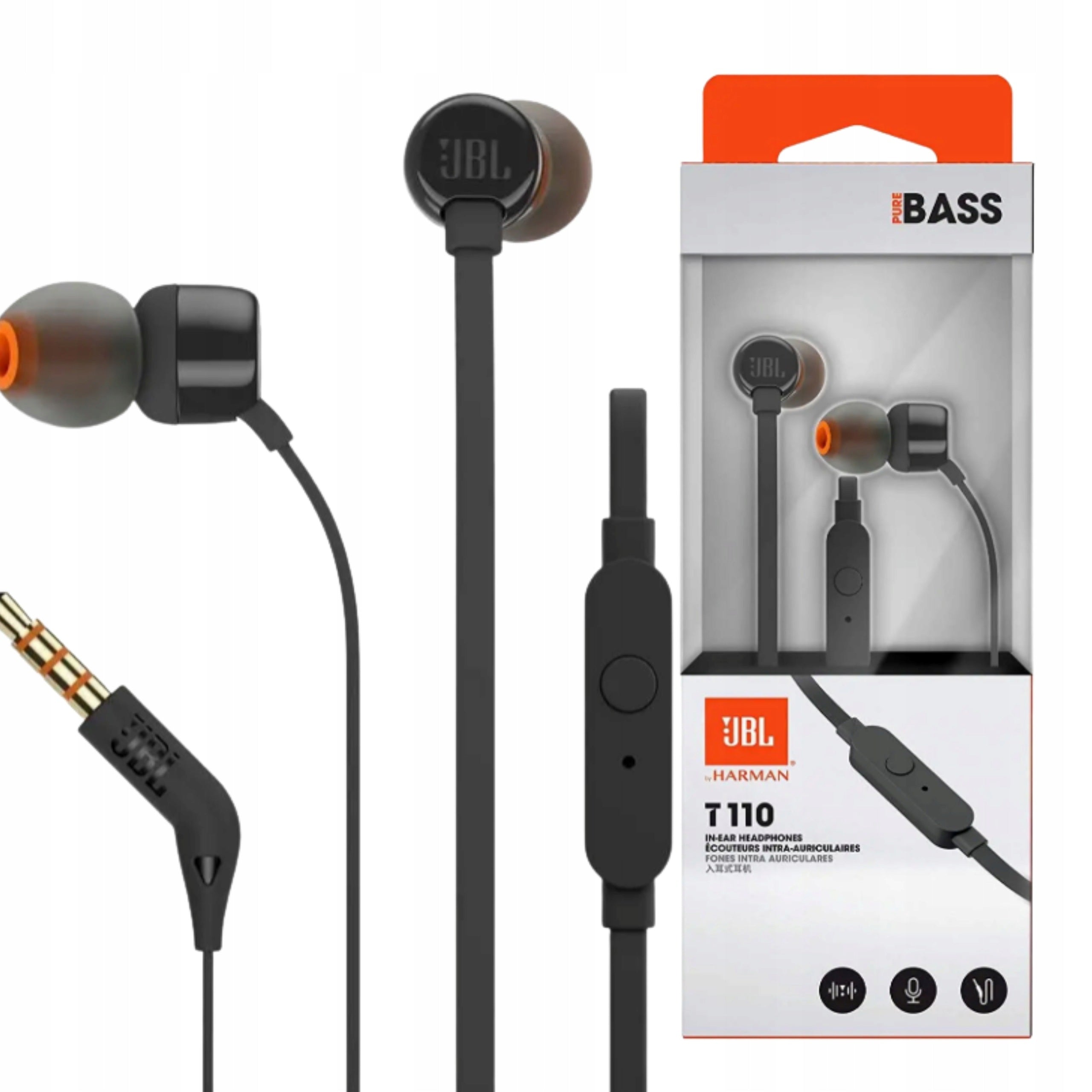 JBL IN-EAR HEADPHONES WITH MICROPHONE WIRED BLACK T110