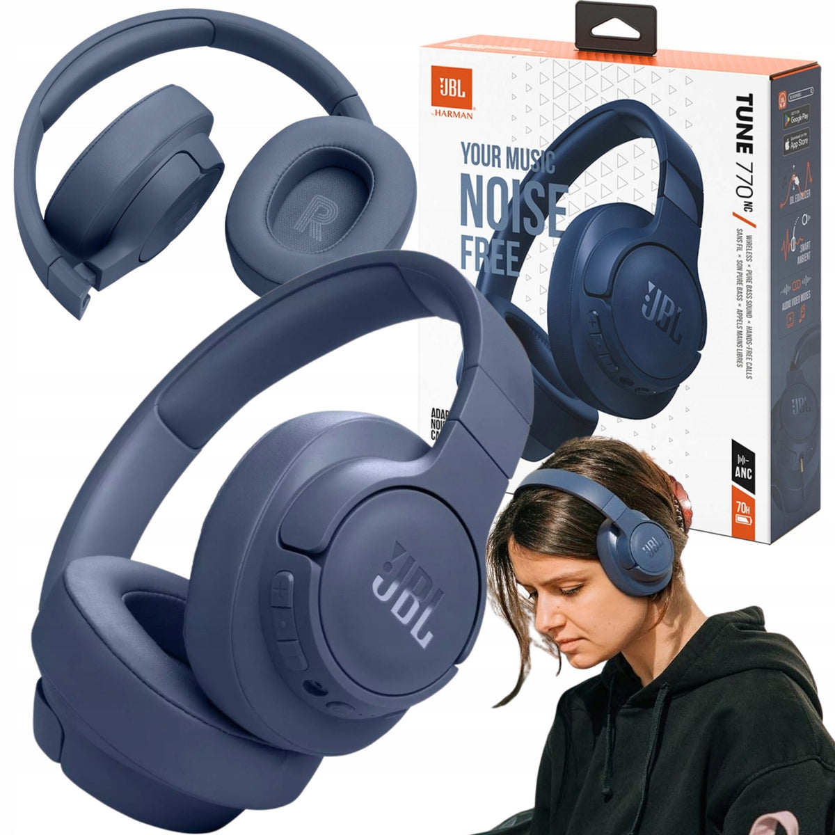 JBL Tune 770NC Bluetooth Headphones ANC Wireless 70h Microphone