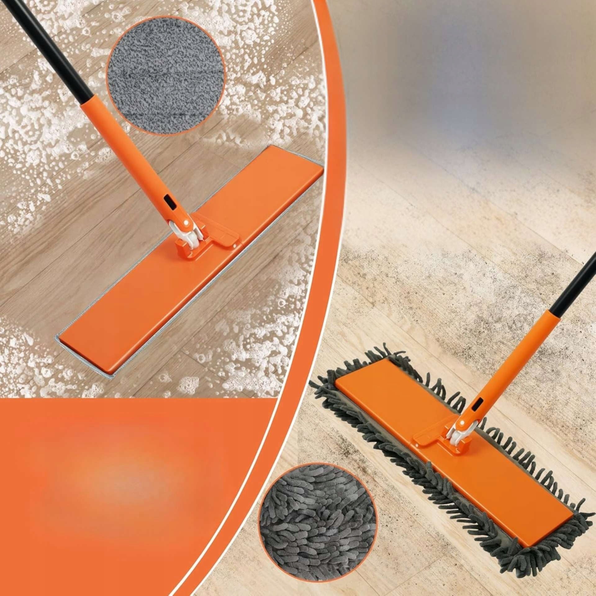 JEHONN Mop Flat 2in1 with 90° Folding Panel, Microfiber + Chenille Packaging status original