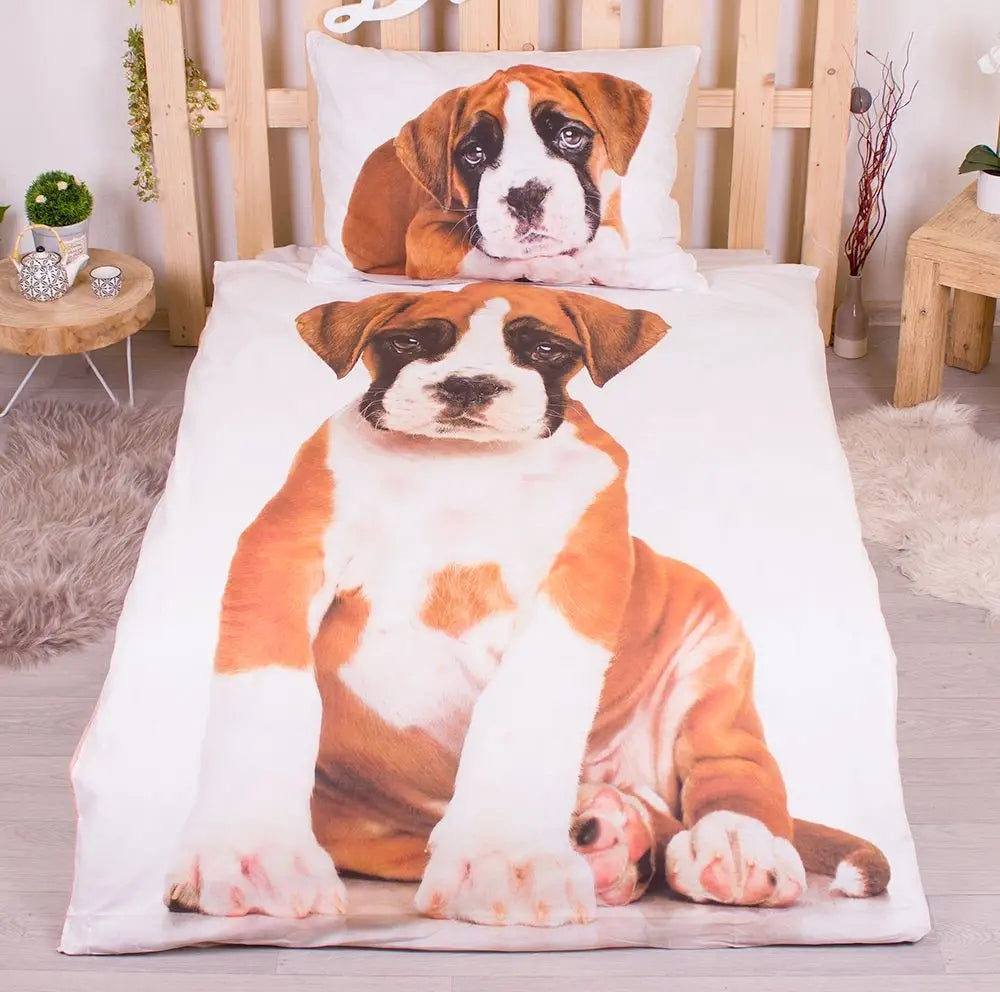 Bettwäscheset Hund Braun 140 x 200 cm + Kissenbezug 70 x 90 cm
