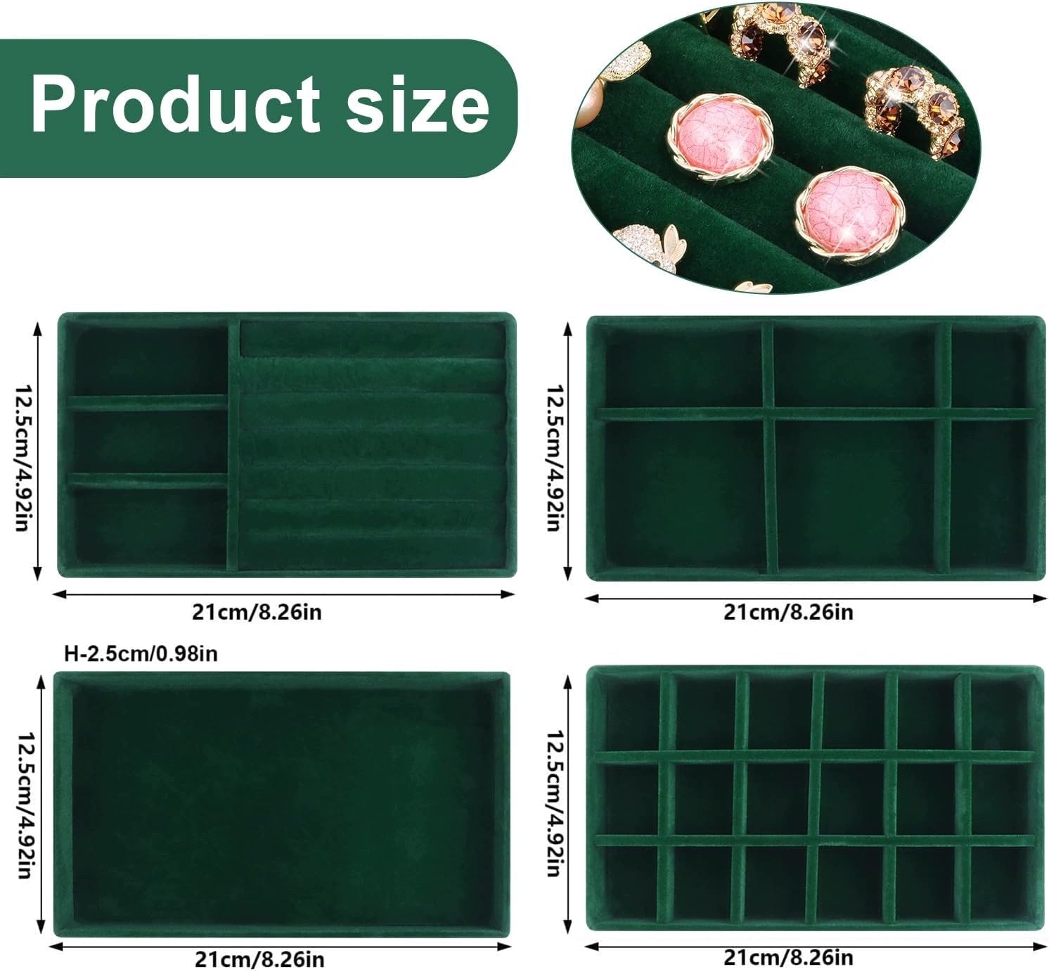 JEWELRY ORGANIZER FOR DRAWER SET OF 4 GREEN CARTRIDGE Manufacturer code ORGANIZER NA BIŻUTERIĘ DO SZUFLADY ZESTAW