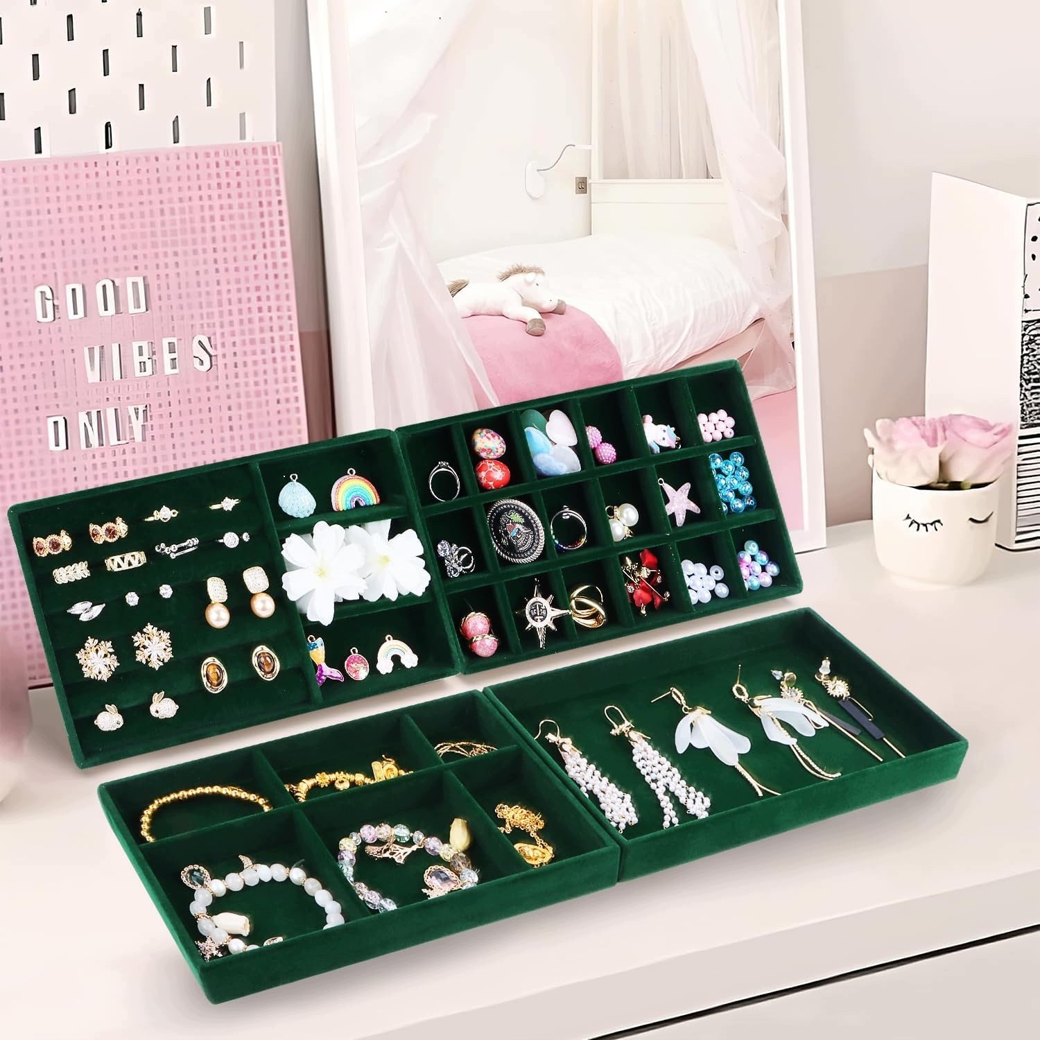 JEWELRY ORGANIZER FOR DRAWER SET OF 4 GREEN CARTRIDGE Packaging status original