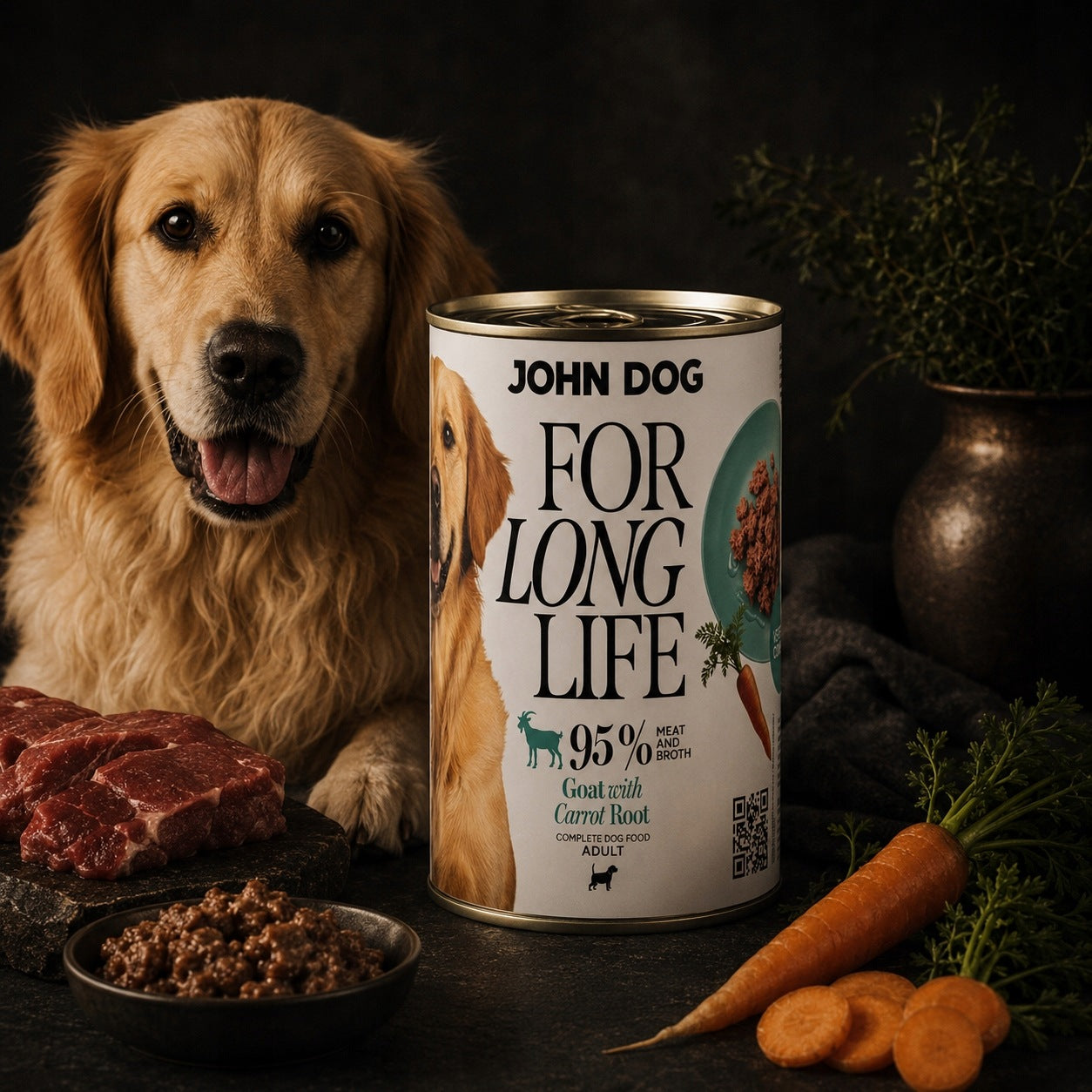 JOHN DOG For Long Life | GOAT with Carrot Root Wet Food for Dogs 800g Brand John Dog