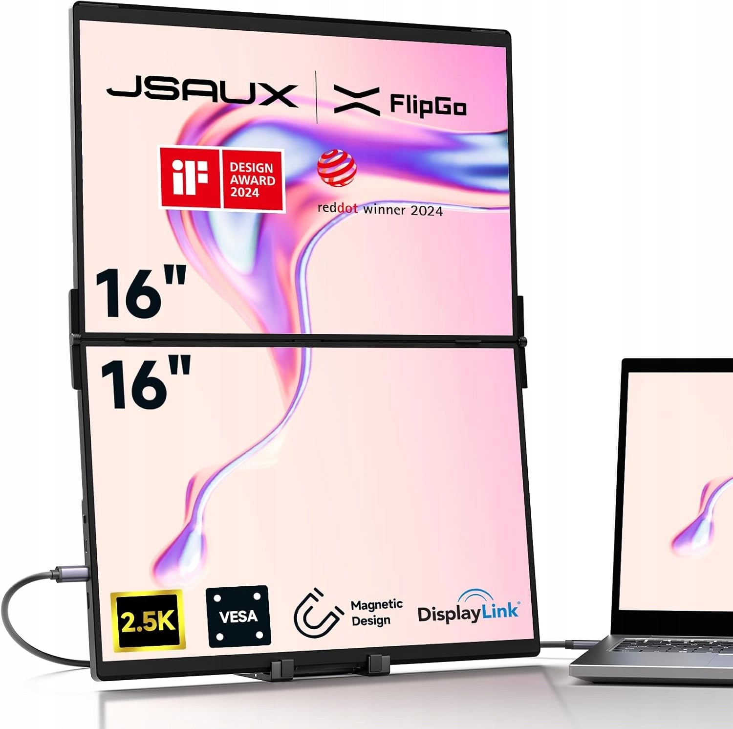 JSAUX FlipGo 16" Pro 2.5K Dual Portable Monitor Screen Extension