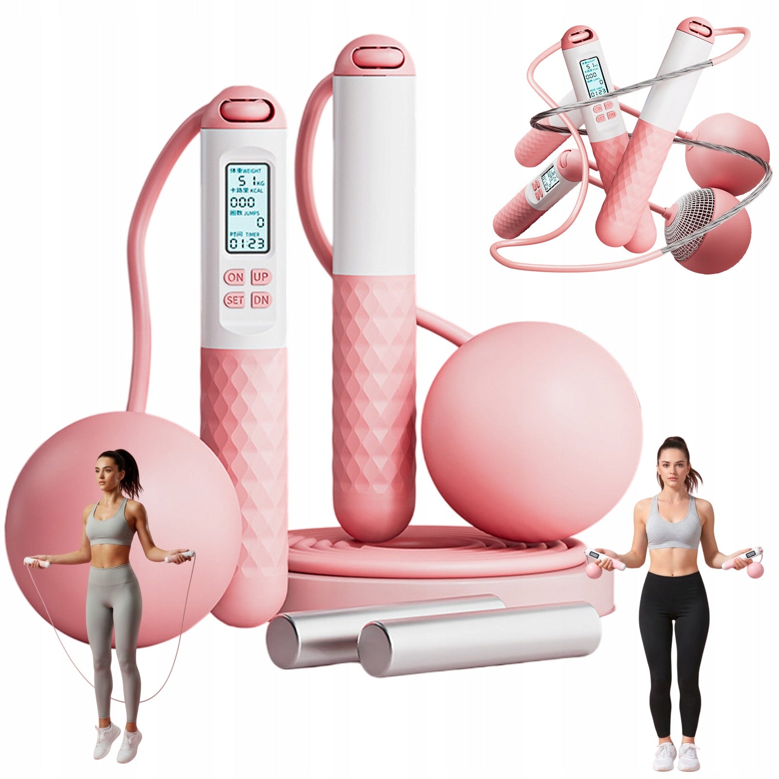 JUMP ROPE 2IN1 ROPE + BALLS CALORIE COUNTER STOPWATCH LED DISPLAY ADJUSTMENT