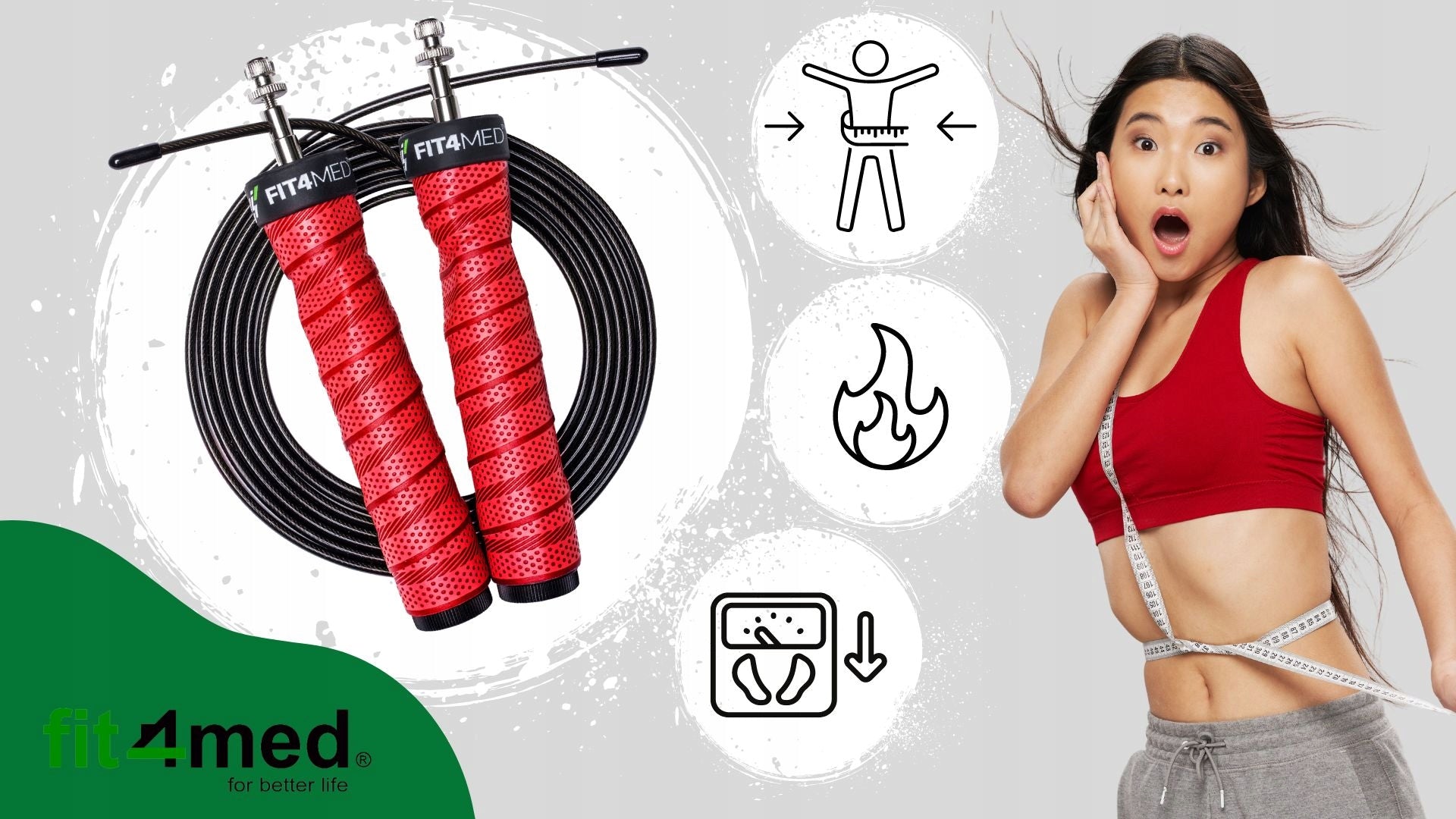 JUMP ROPE ADJUSTABLE 2 STEEL ROPES WITH BEARINGS FOR FITNESS EXERCISES FIT4MED Color red