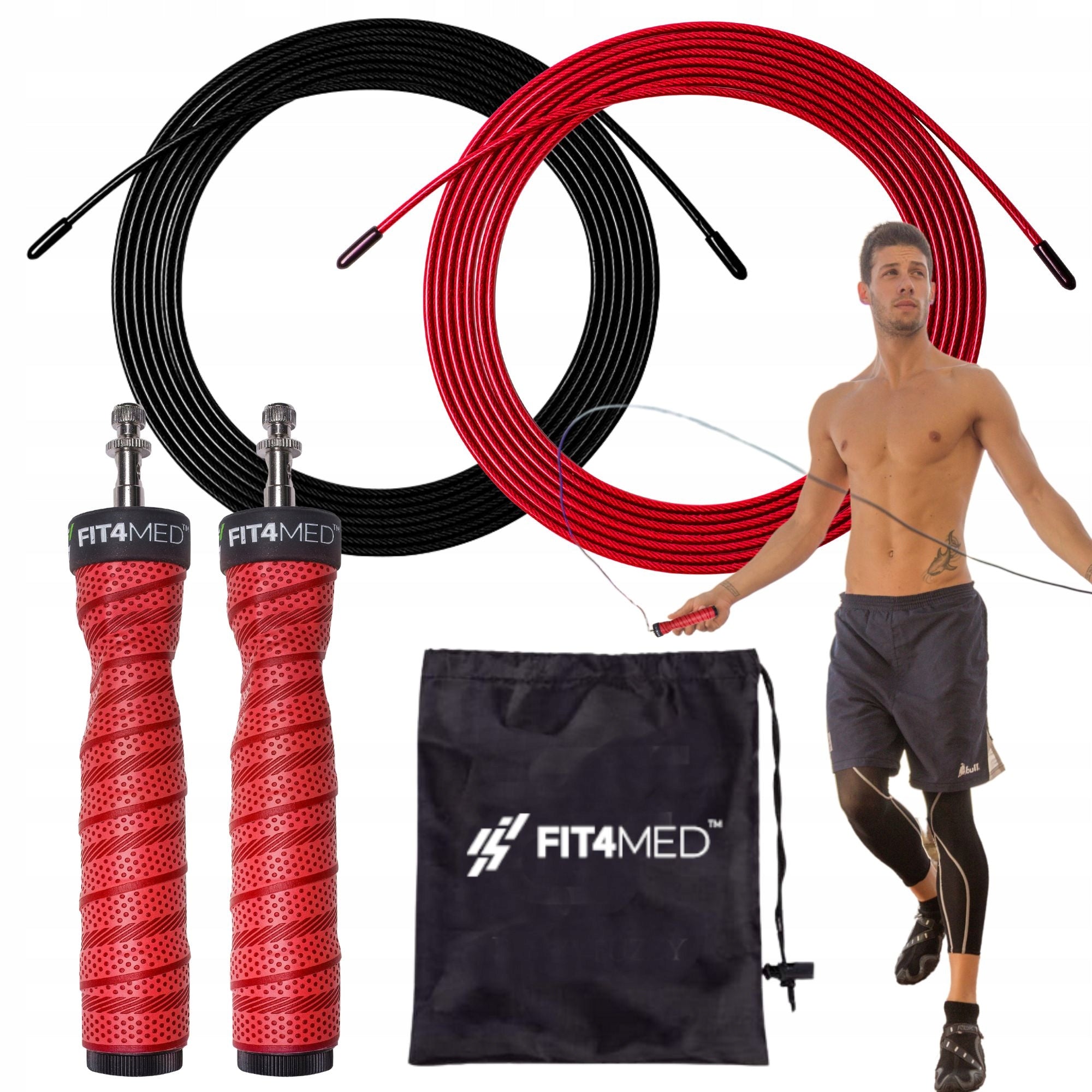 JUMP ROPE ADJUSTABLE 2 STEEL ROPES WITH BEARINGS FOR FITNESS EXERCISES FIT4MED Rope length 300 cm