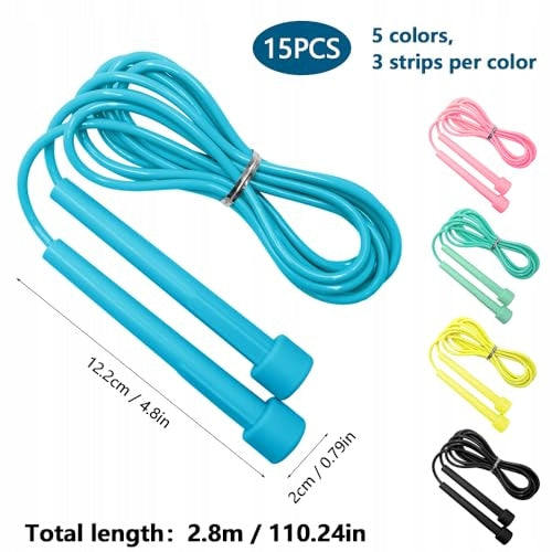 JUMP ROPE FITNESS ADJUSTABLE FOR ADULTS AND CHILDREN PVC 15 PCS for home Rope length 1 cm
