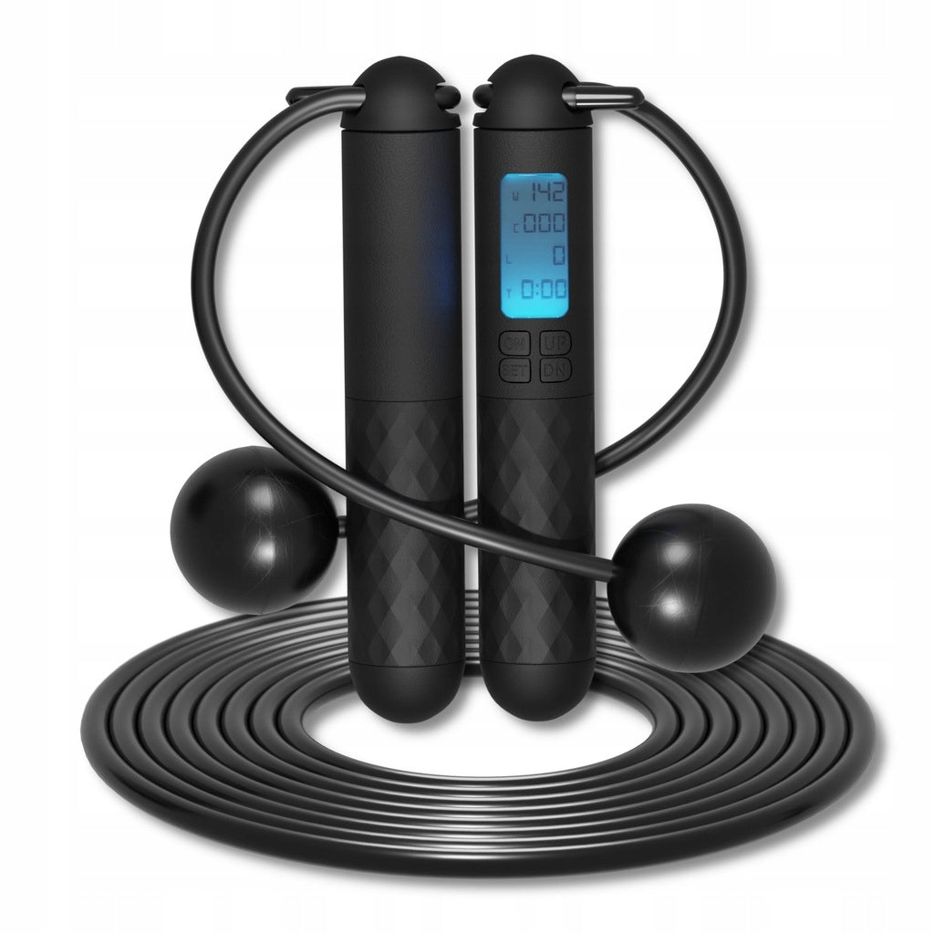 JUMP ROPE WITH BALLS LOAD COUNTER LCD LED ADJUSTMENT 280CM CROSSFIT FIT Color black