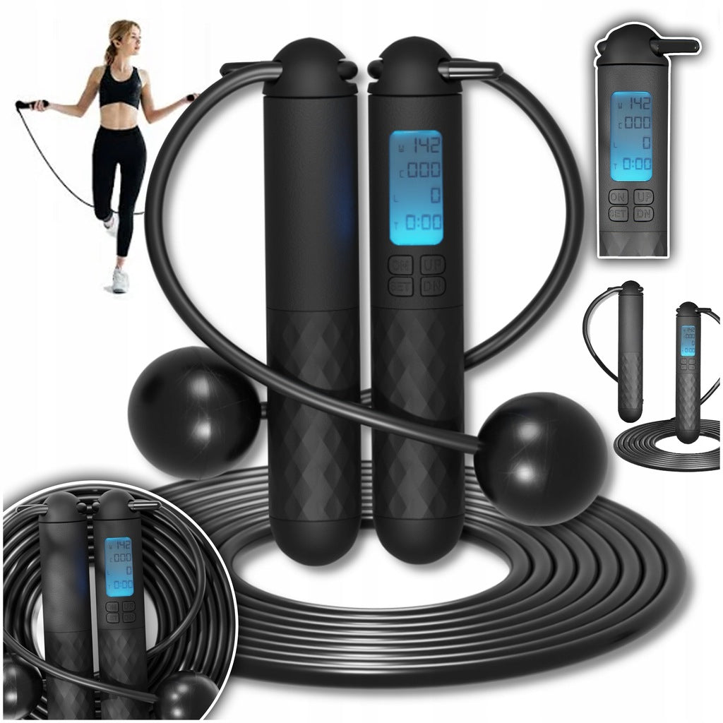 JUMP ROPE WITH BALLS LOAD COUNTER LCD LED ADJUSTMENT 280CM CROSSFIT FIT