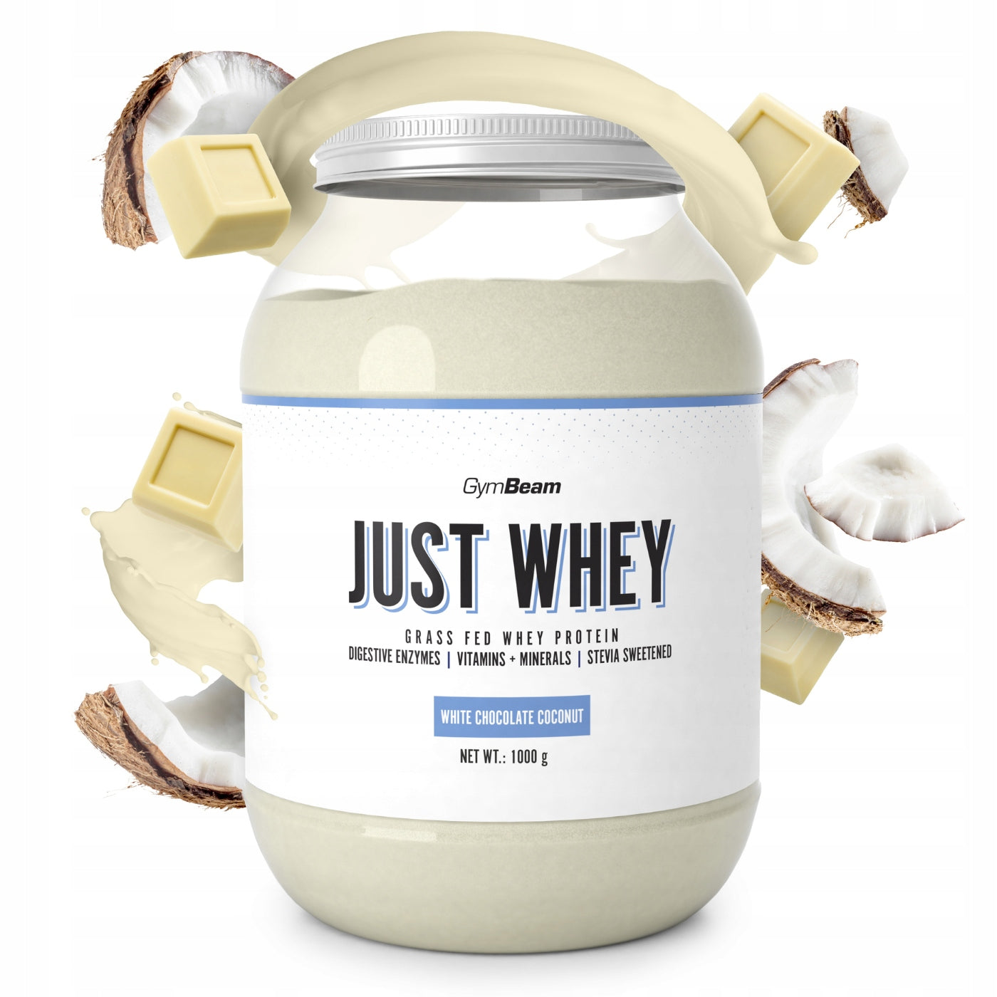JUST WHEY WPC WPI WPH GymBeam 1000g white chocolate
