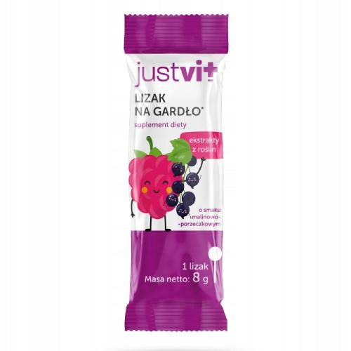 JUSTVIT Raspberry Currant Flavour Throat Lollipop, 1 Piece