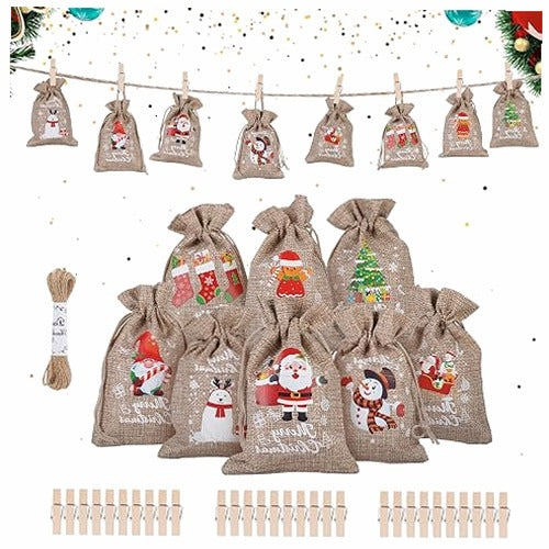 JUTE BAGS FOR ADVENT CALENDAR GIFTS 24 PIECES 10X15 CM