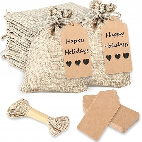 JUTE GIFT BAGS VINTAGE SET OF 25 PIECES FOR GIFT WEDDING FOR BIRTHDAY