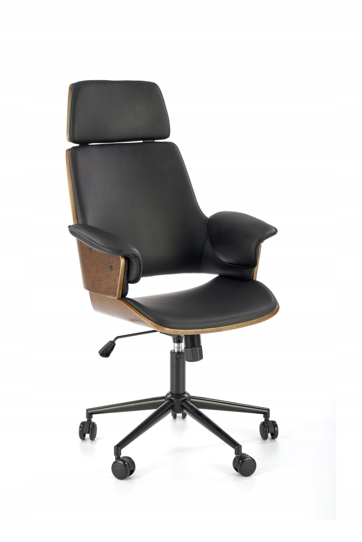 JUVANO Swivel Chair Eco Leather/Wood - Walnut/Black - Elegant Design