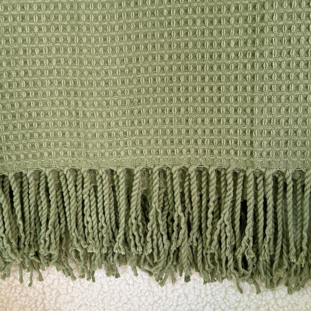 Jacquard Blanket with Tassels Pled Alta Structure Wafer Green 150x200 cm Length 200 cm
